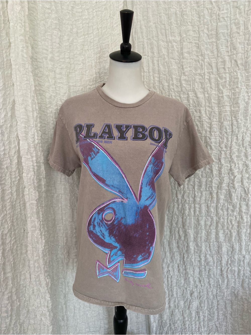 Andy Warhol Playboy Graphic Tee - Dusty Mauve with Blue Bunny